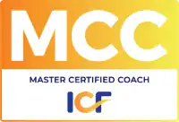 MCC logo with the words "Master Certified Coach" above the ICF logo on a gradient orange and yellow background.